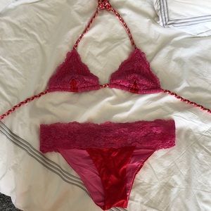 Beach bunny pink and red bikini lace